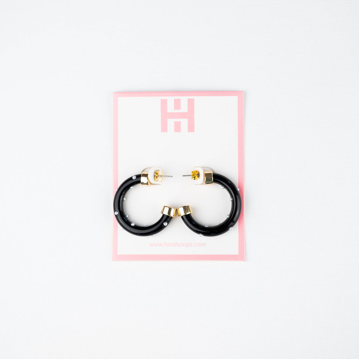 Black with Pearls 1-Inch Lightweight Acrylic Hoop Earrings