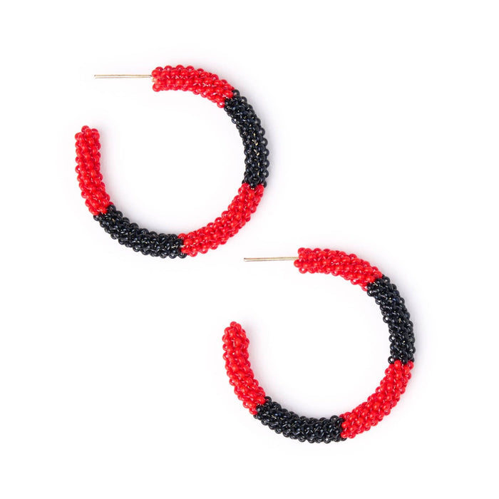 Game Day Beaded Color Block Hoop Earrings Red + Black