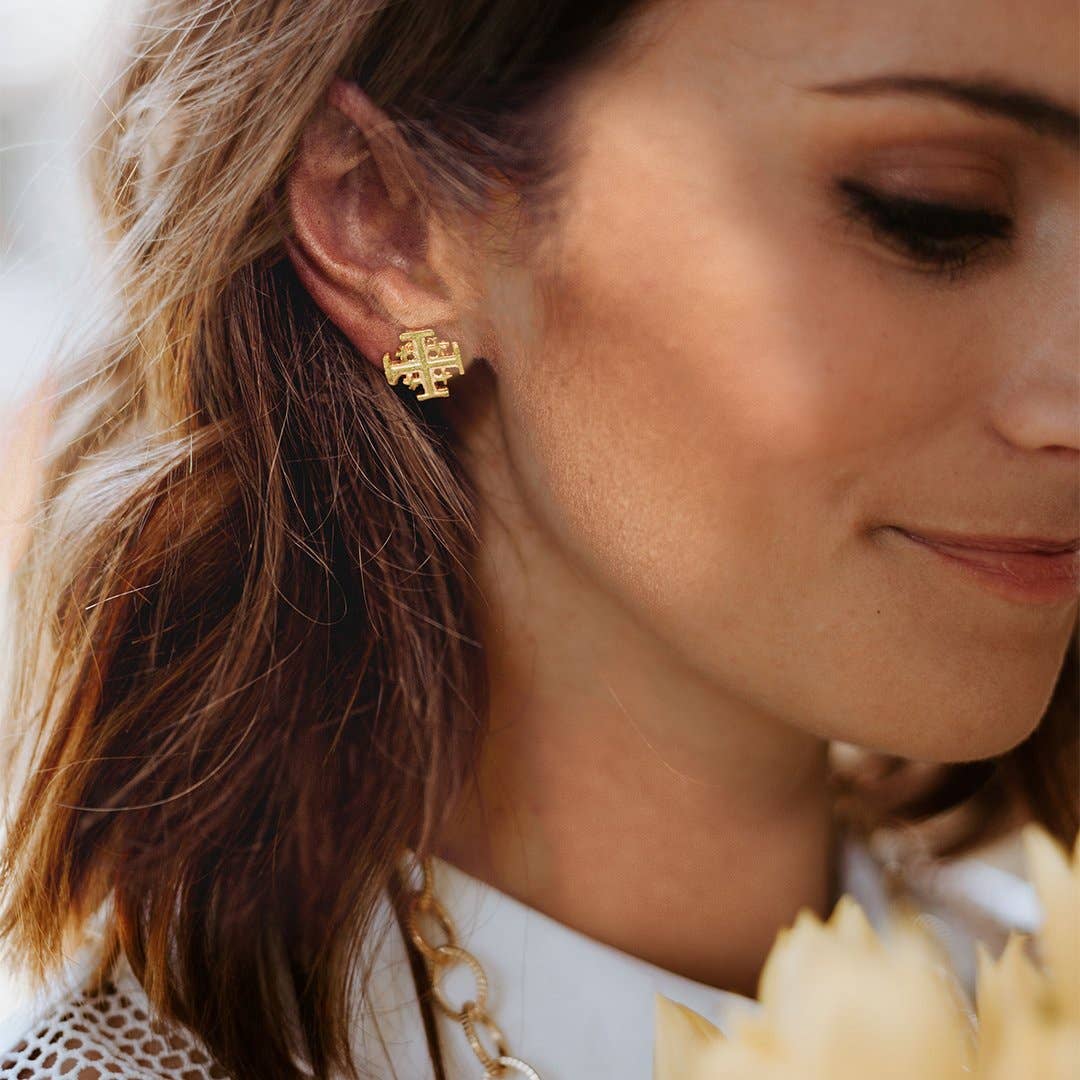 Jerusalem Cross Studs: Silver