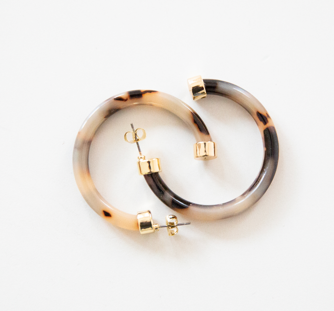 Tortoise Shell Lightweight Acrylic Hoop Earrings: Small