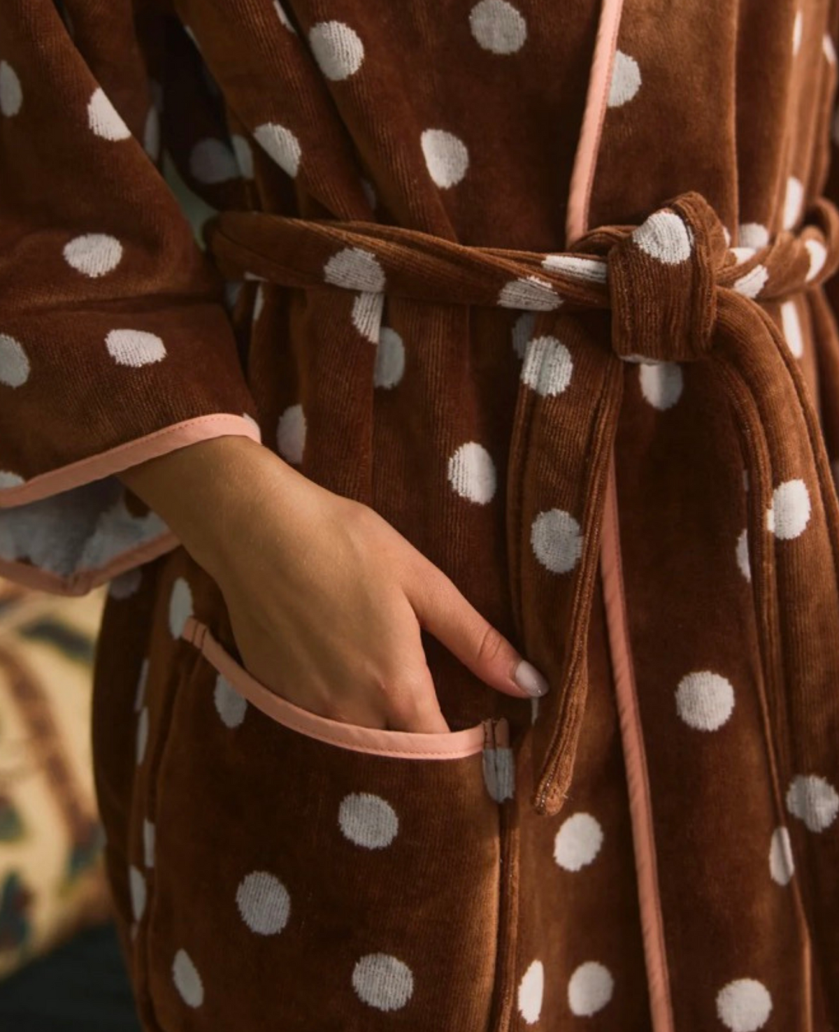Weezie Women’s Bell Sleeve Plush Robe- Polka Dot