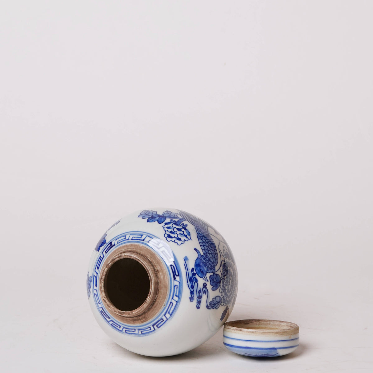 Blue and White Porcelain Golden Pheasant Round Storage Jar