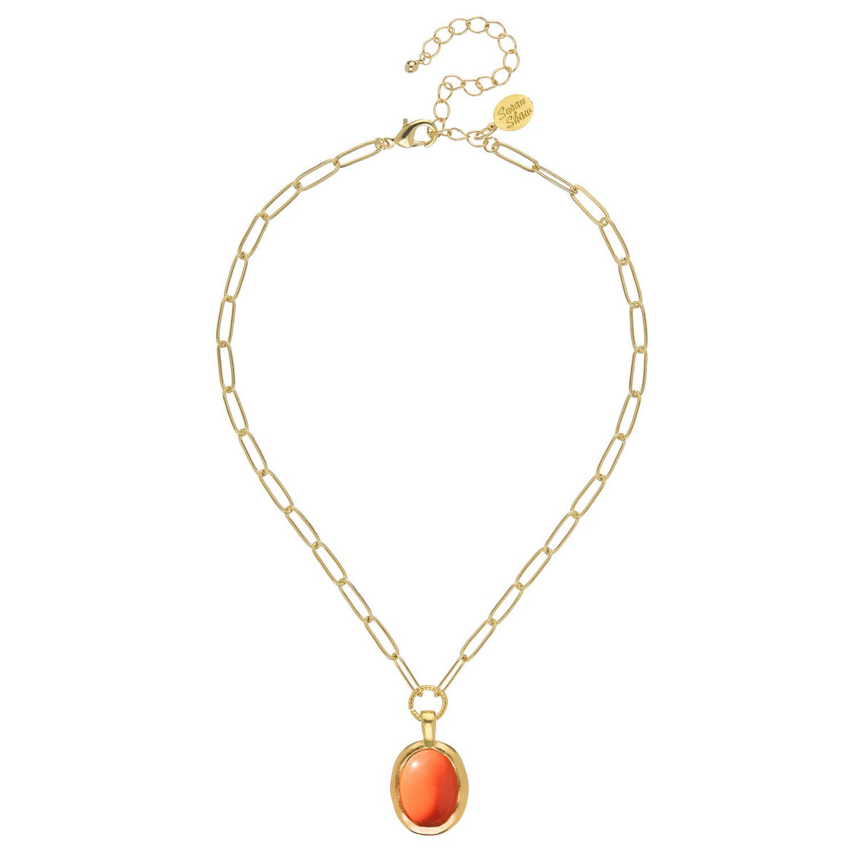 Pink Coral Cabochon Paperclip Necklace