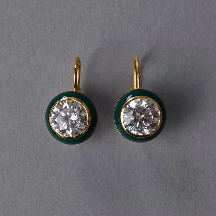 HART Green Enamel Bezel Drop Earring