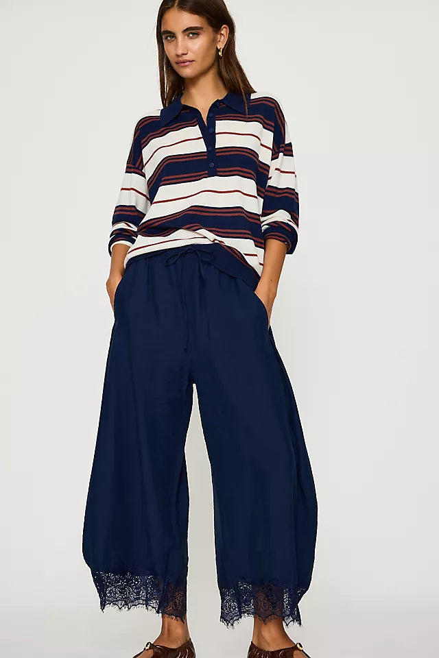 Midnight Lace Hem Wide Leg Pants