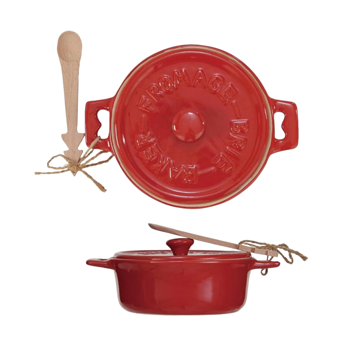 Stoneware Brie Baker with Wood Tree Shaped Spoon