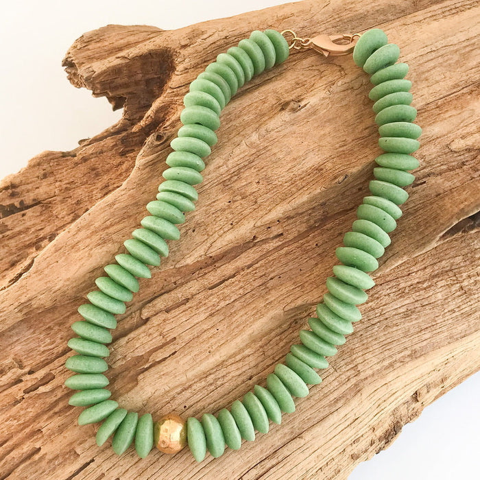 Heishi Necklace with Gold Ball Matcha