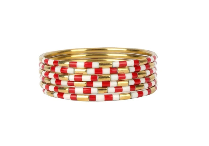 Red And White Enamel Veda Bangles - Set Of 6
