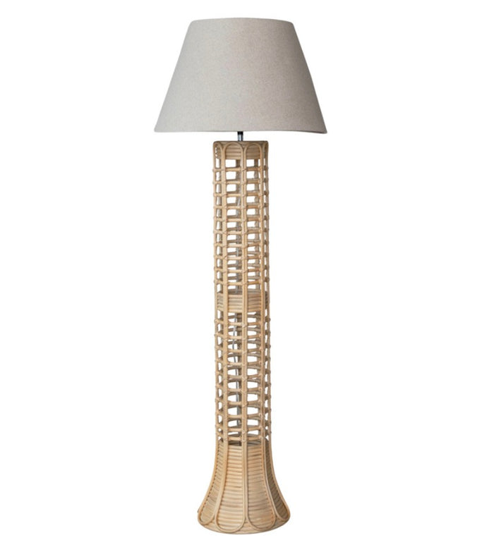 Hand-Woven Rattan Floor Lamp with Linen Shade