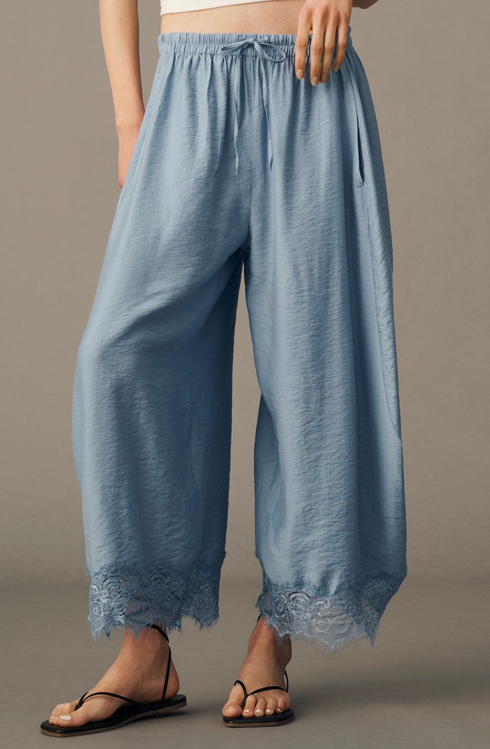 Sky Lace Hem Wide Leg Pants