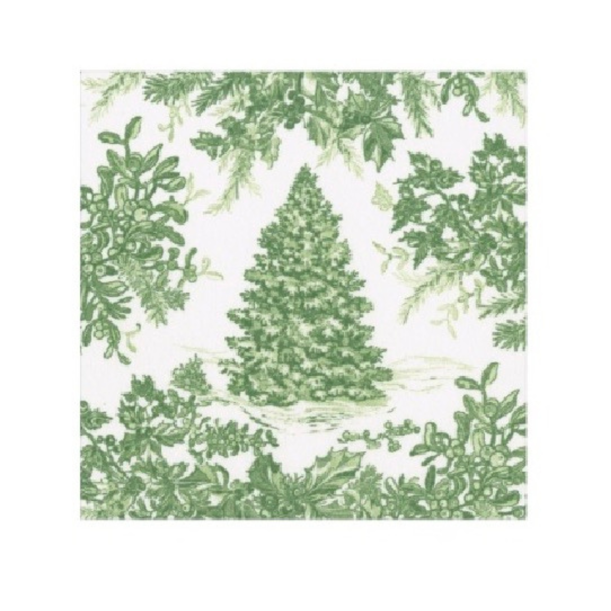 Christmas Tree Toile Sage/White Paper Linen Luncheon Napkin