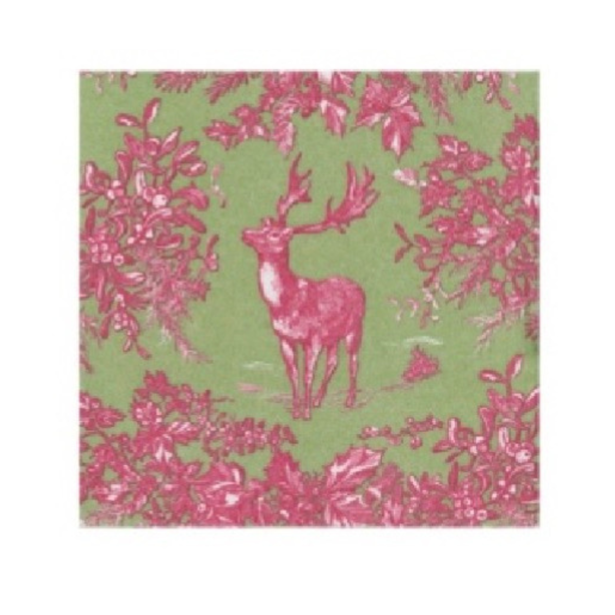 Stag Toile Raspberry/Sage Paper Linen Cocktail Napkin