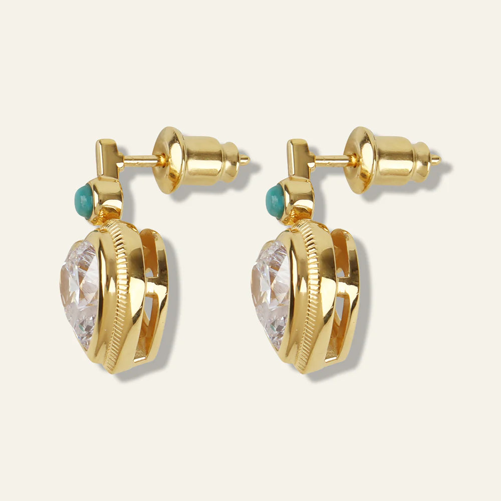 HART Bezel Heart Earrings with Turquoise