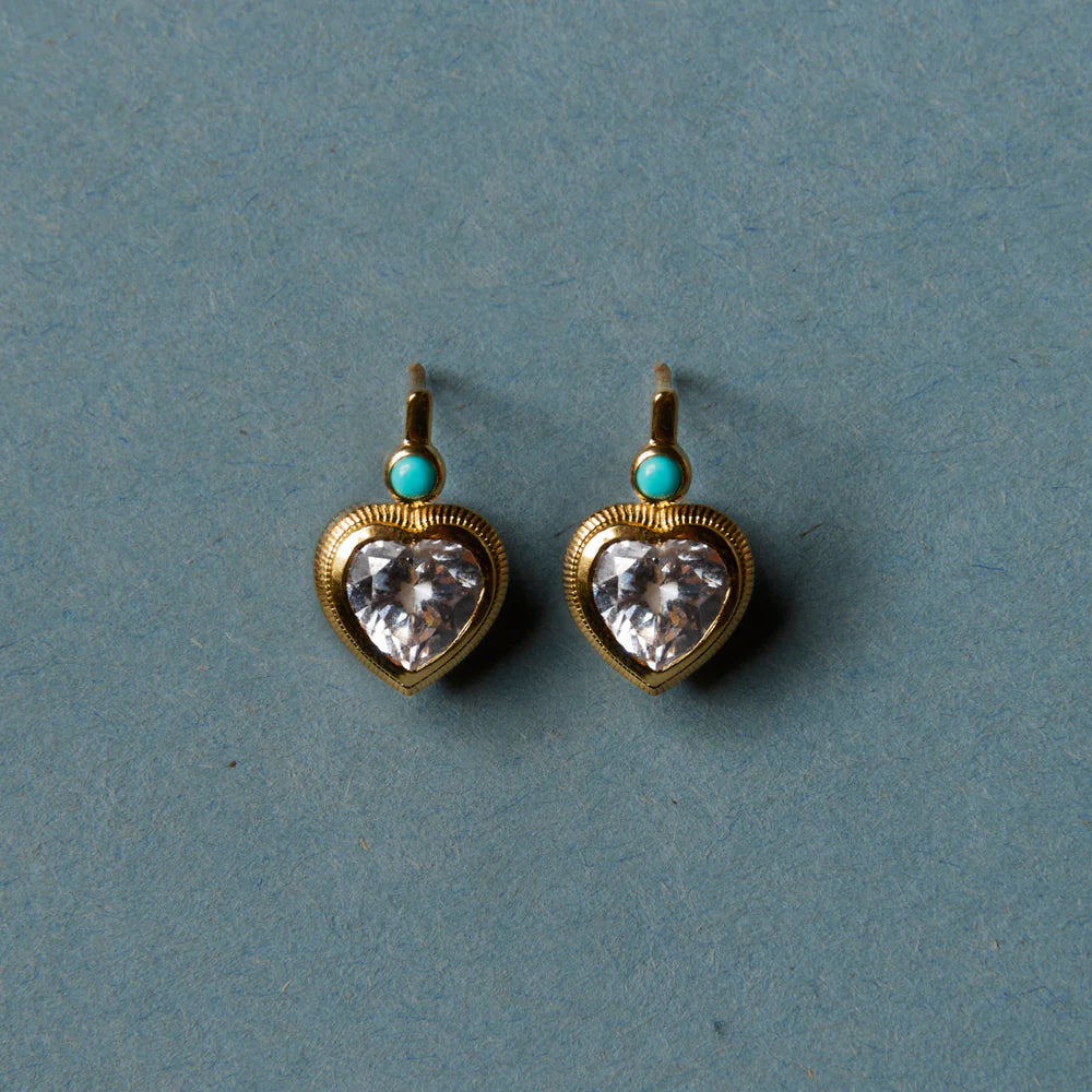 HART Bezel Heart Earrings with Turquoise