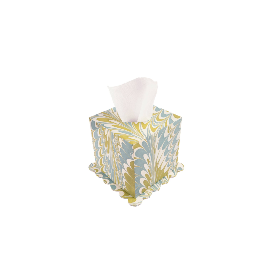 Robin Blue Hand-Marbled Scallop Tissue Box Cover
