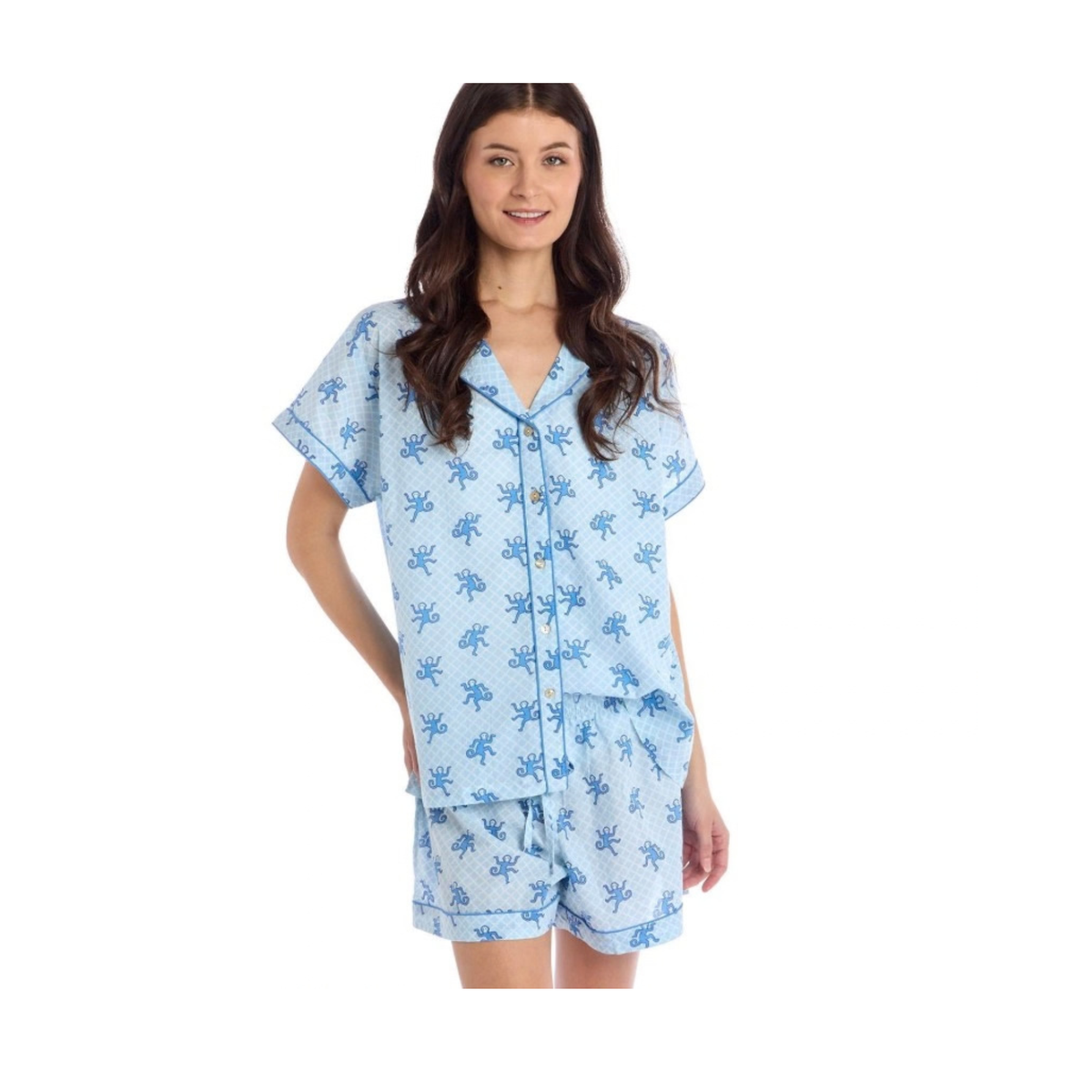 Happy Monkey Blue Shorts Pj Set
