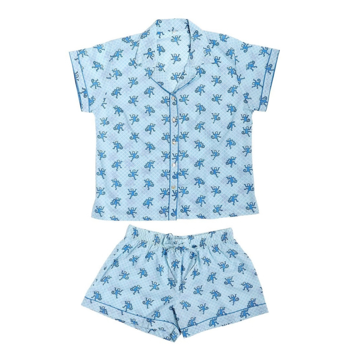 Happy Monkey Blue Shorts Pj Set