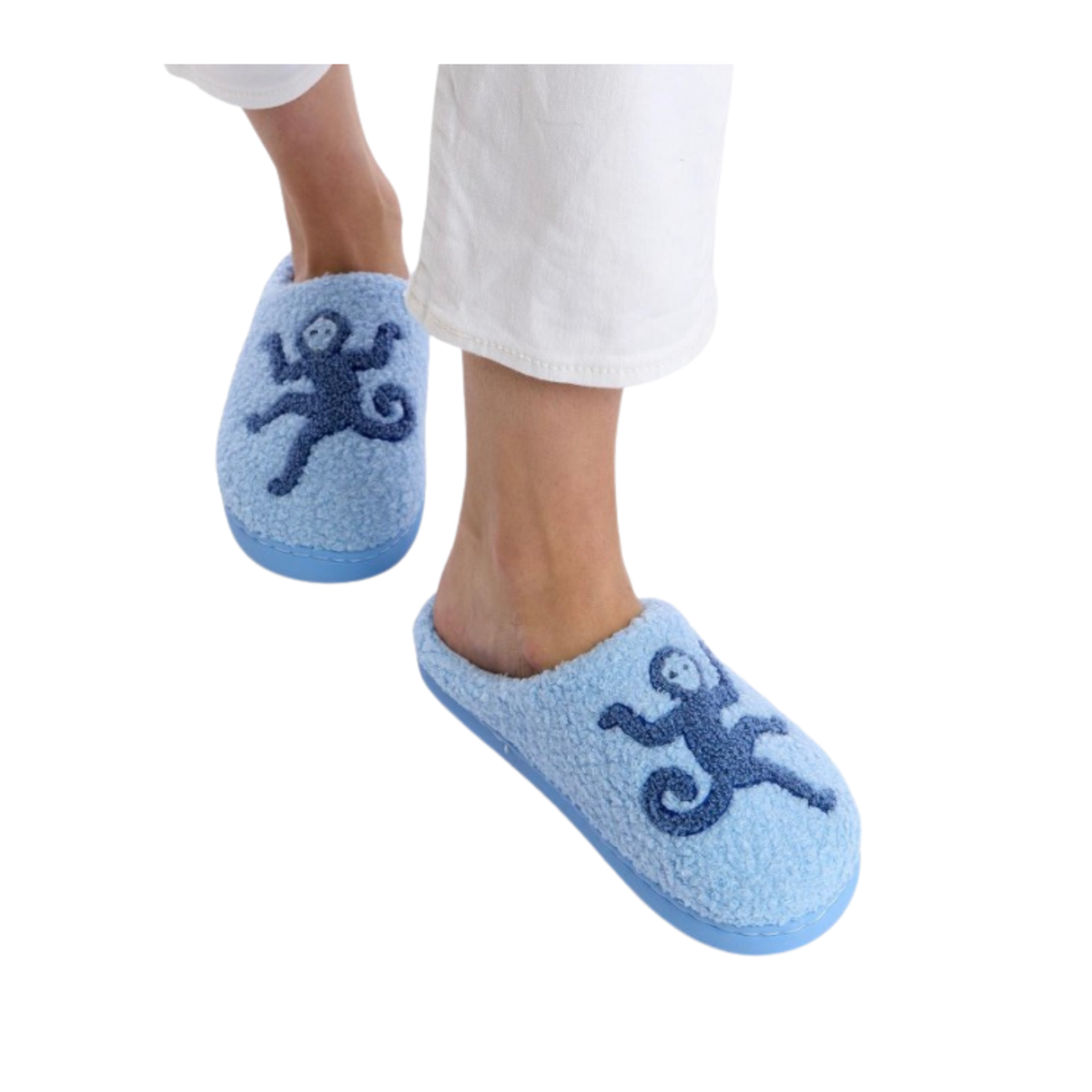 Blue Happy Monkey Slippers