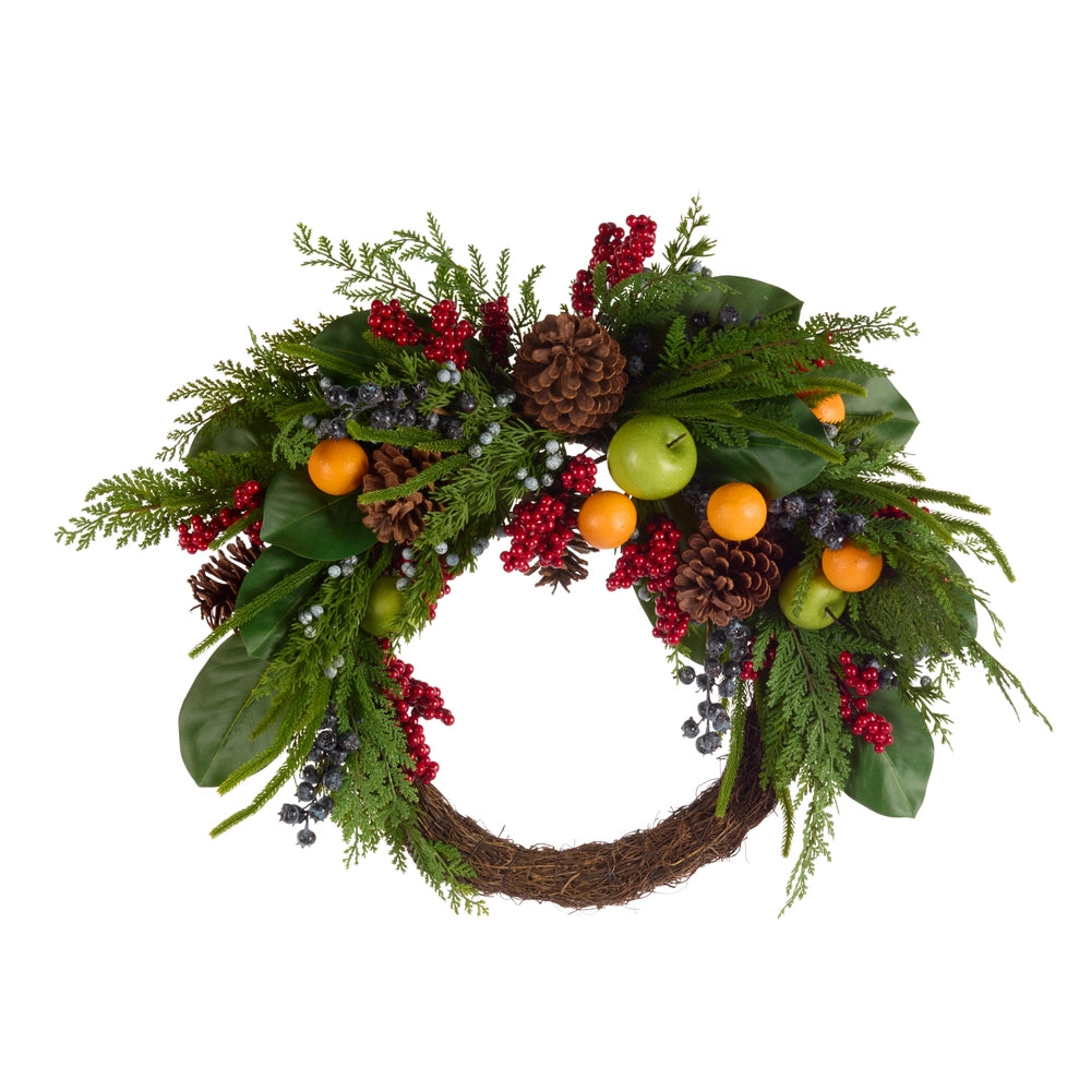 30” Asymmetrical Mixed Fruit & Fir Wreath
