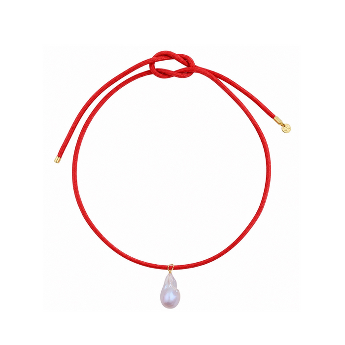 HART Coral Red Cord Necklace with Baroque Pearl Charm