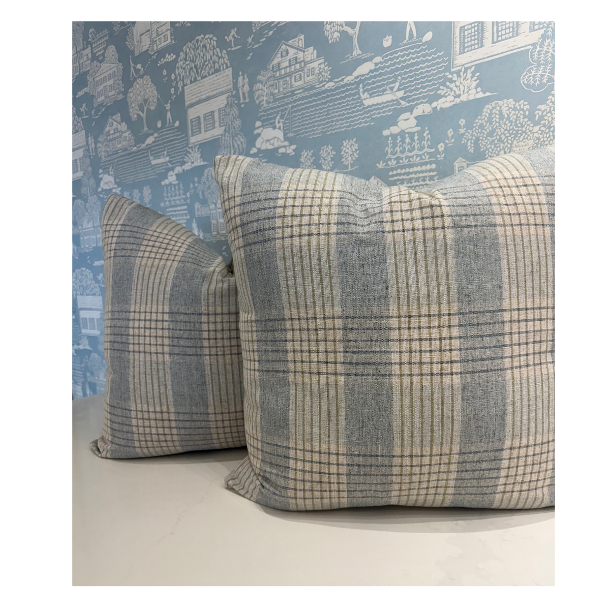 Light Blue and Green Plaid Pillow