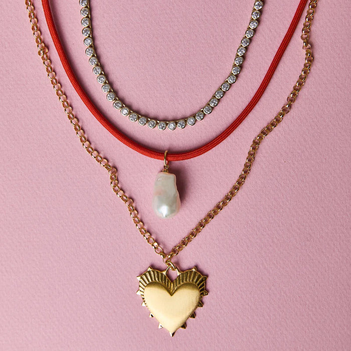 HART Coral Cord Necklace with Baroque Pearl Charm