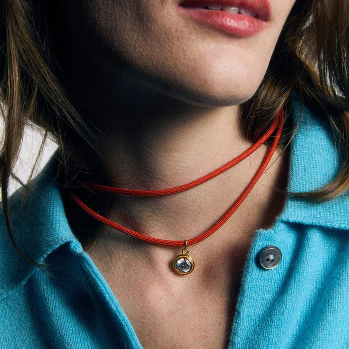 HART Coral Red Cord Necklace with Large Bezel Charm