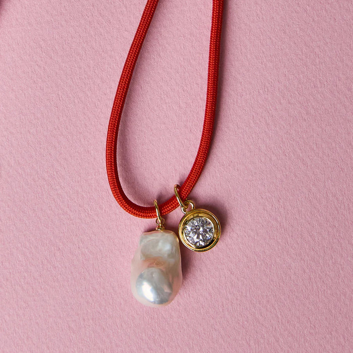 HART Coral Red Cord Necklace with Large Bezel Charm