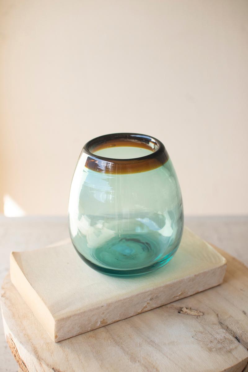 Handblown Stemless Amber Rim Glass