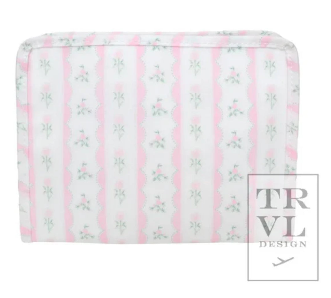 Roadie Large Zip Pouch- Ribbon Floral Pink