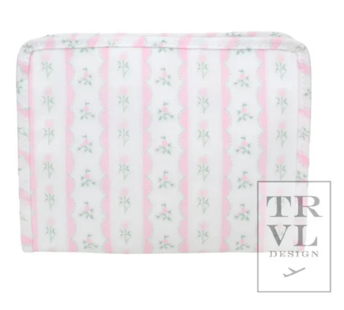 Roadie Large Zip Pouch- Ribbon Floral Pink