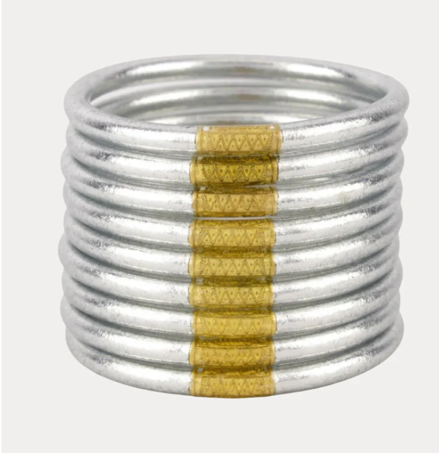 SILVER ALL WEATHER BANGLES  (set of 9) Serenity Prayer