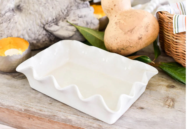 Signature White Square Ruffle Casserole Dish