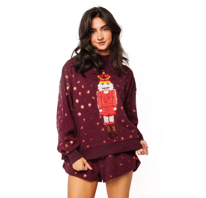 QOS Red Polka Dot Card Logo Nutcracker Mockneck