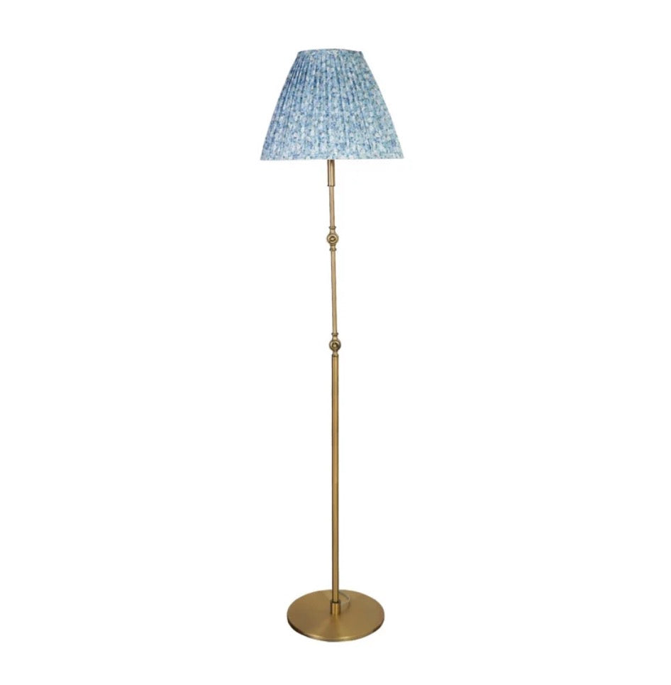 Metal Floor Lamp with Pleated Floral Linen Shade