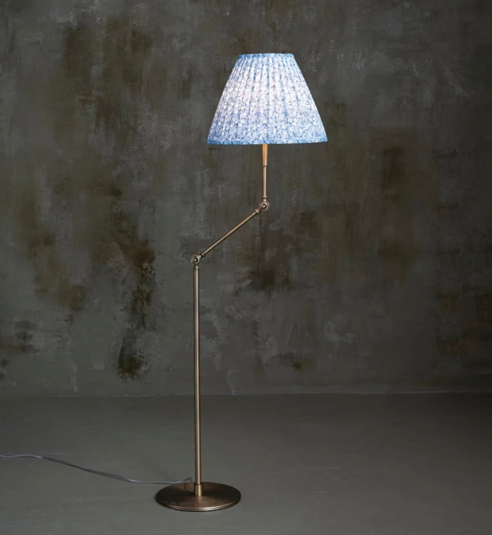 Metal Floor Lamp with Pleated Floral Linen Shade