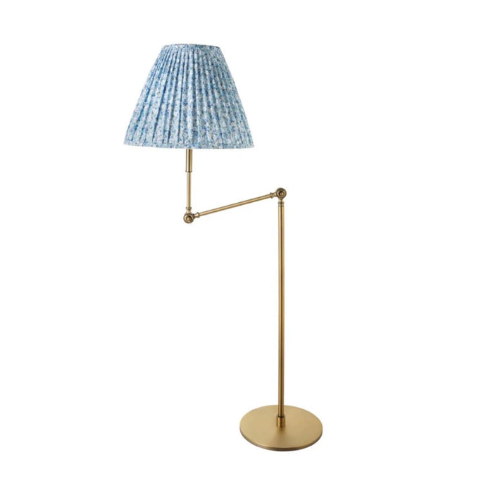 Metal Floor Lamp with Pleated Floral Linen Shade