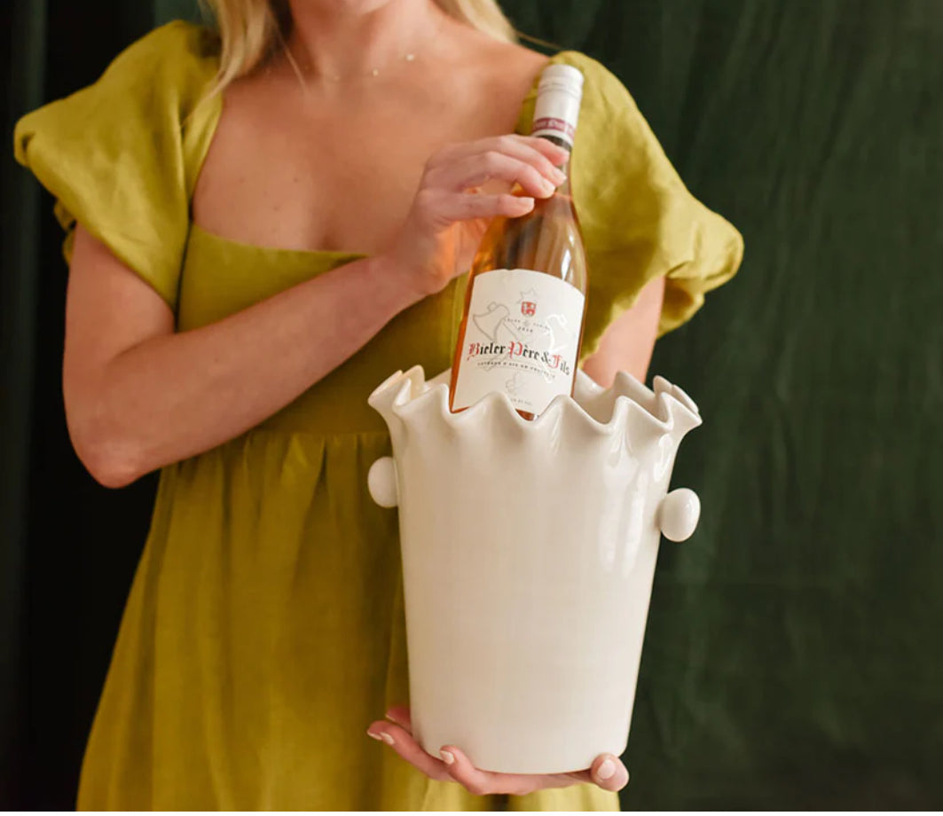 Signature White Ruffle Ice Bucket