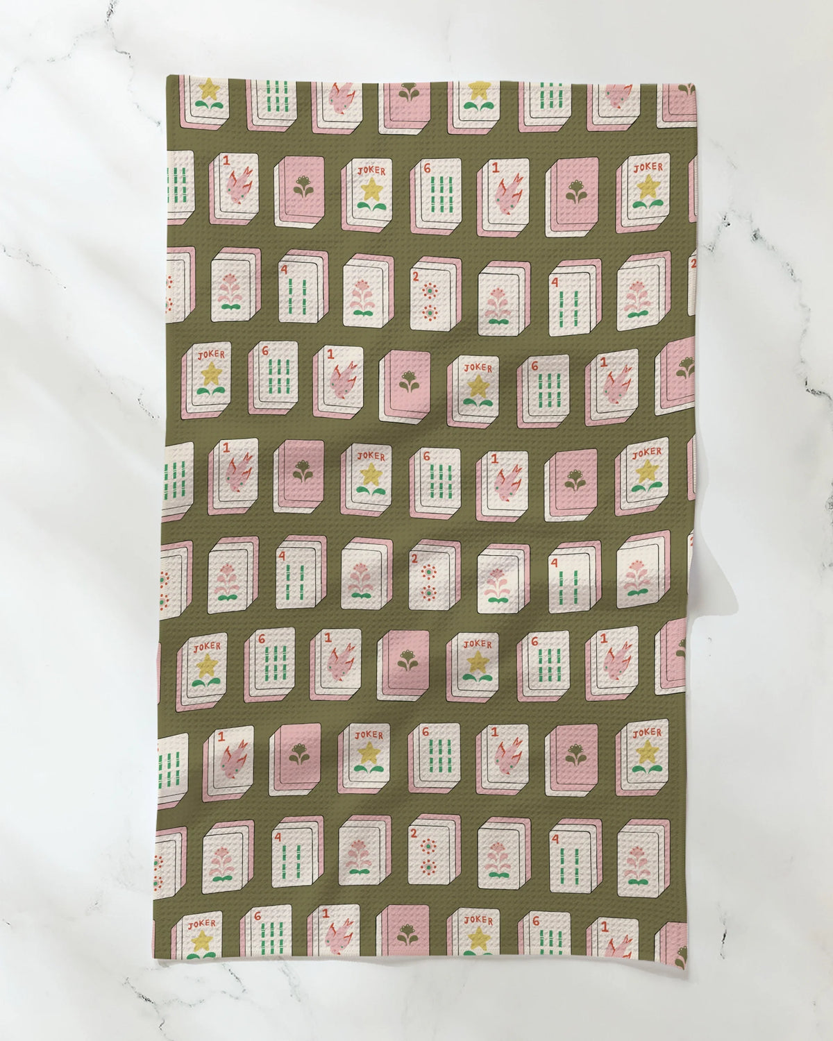 Flower Tiles Tea Towel: Green