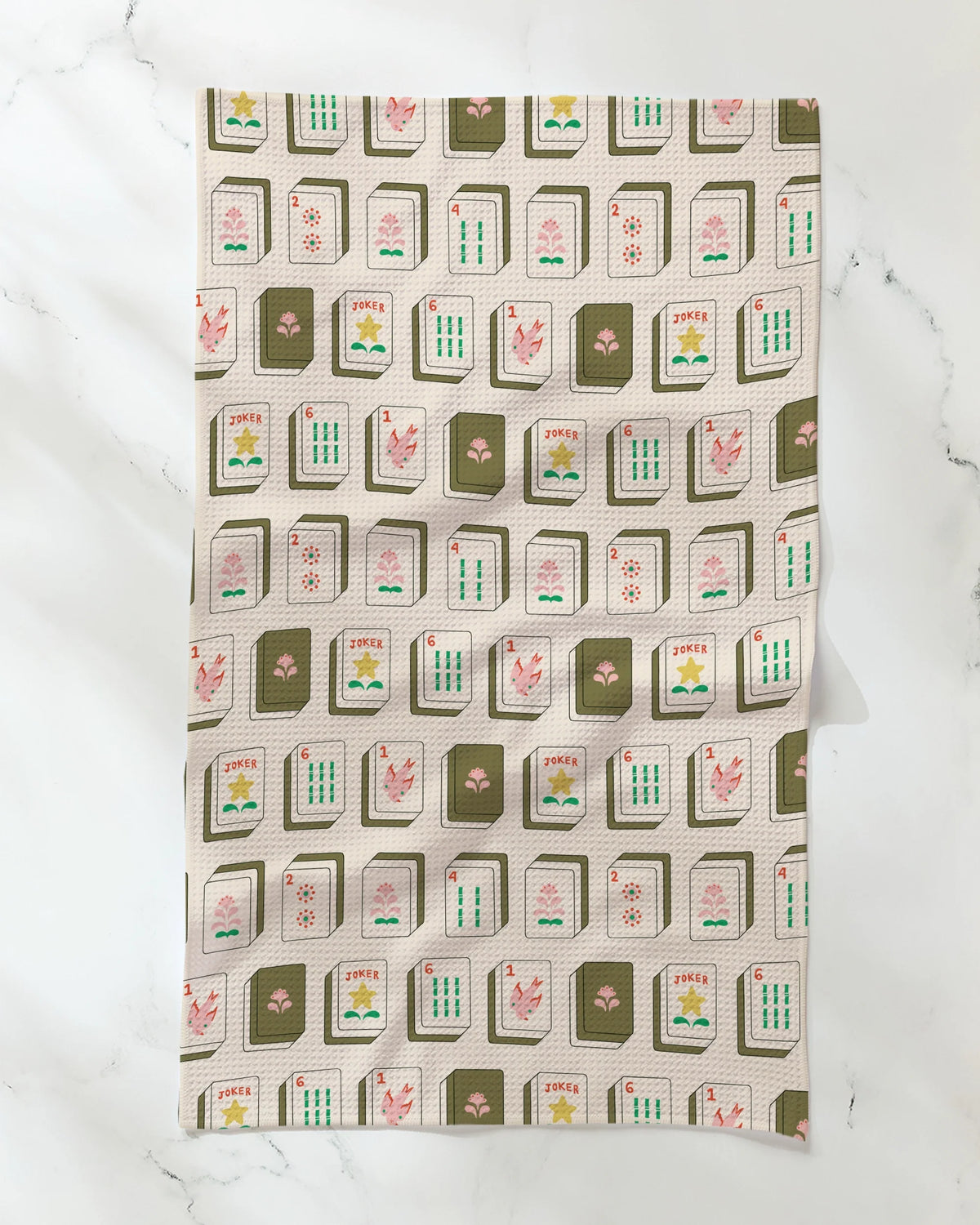 Flower Tiles Tea Towel: Green