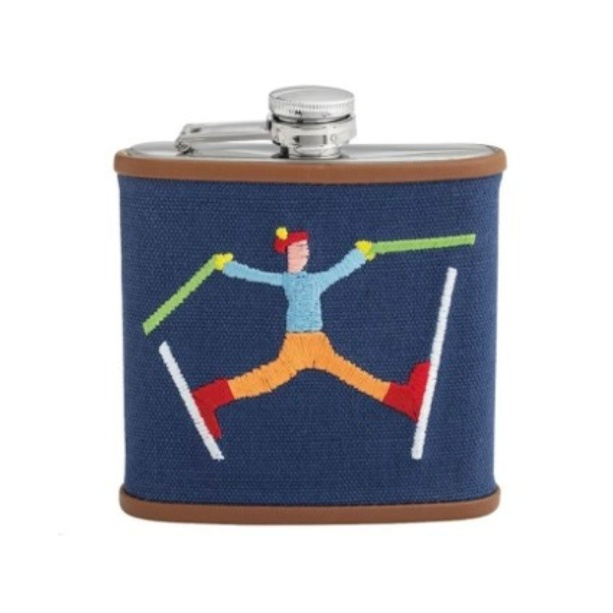 Jumping Skier Needlepoint Flask