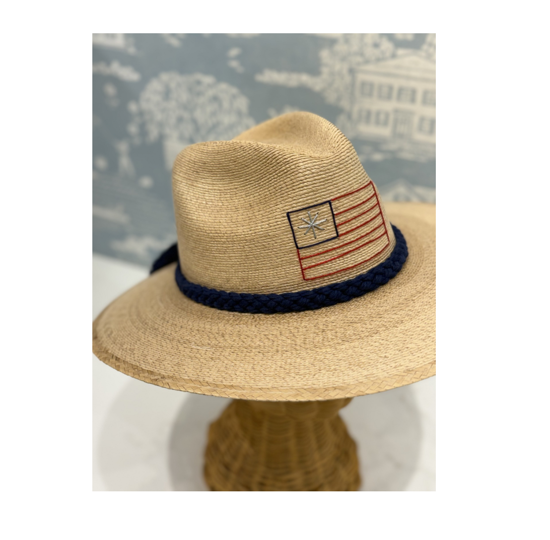 Natural Palm with American Flag Hat