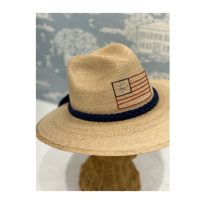 Natural Palm with American Flag Hat