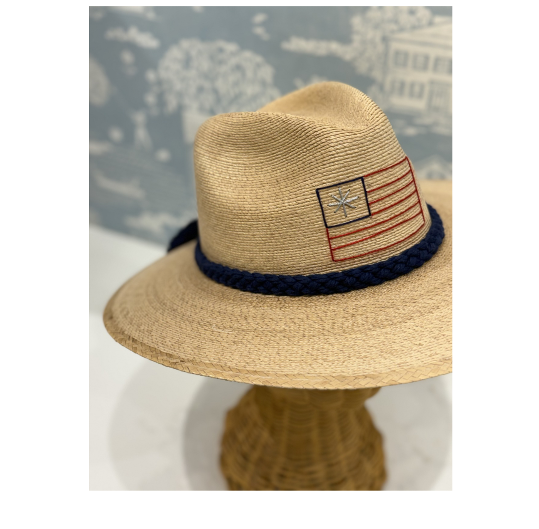 Natural Palm with American Flag Hat