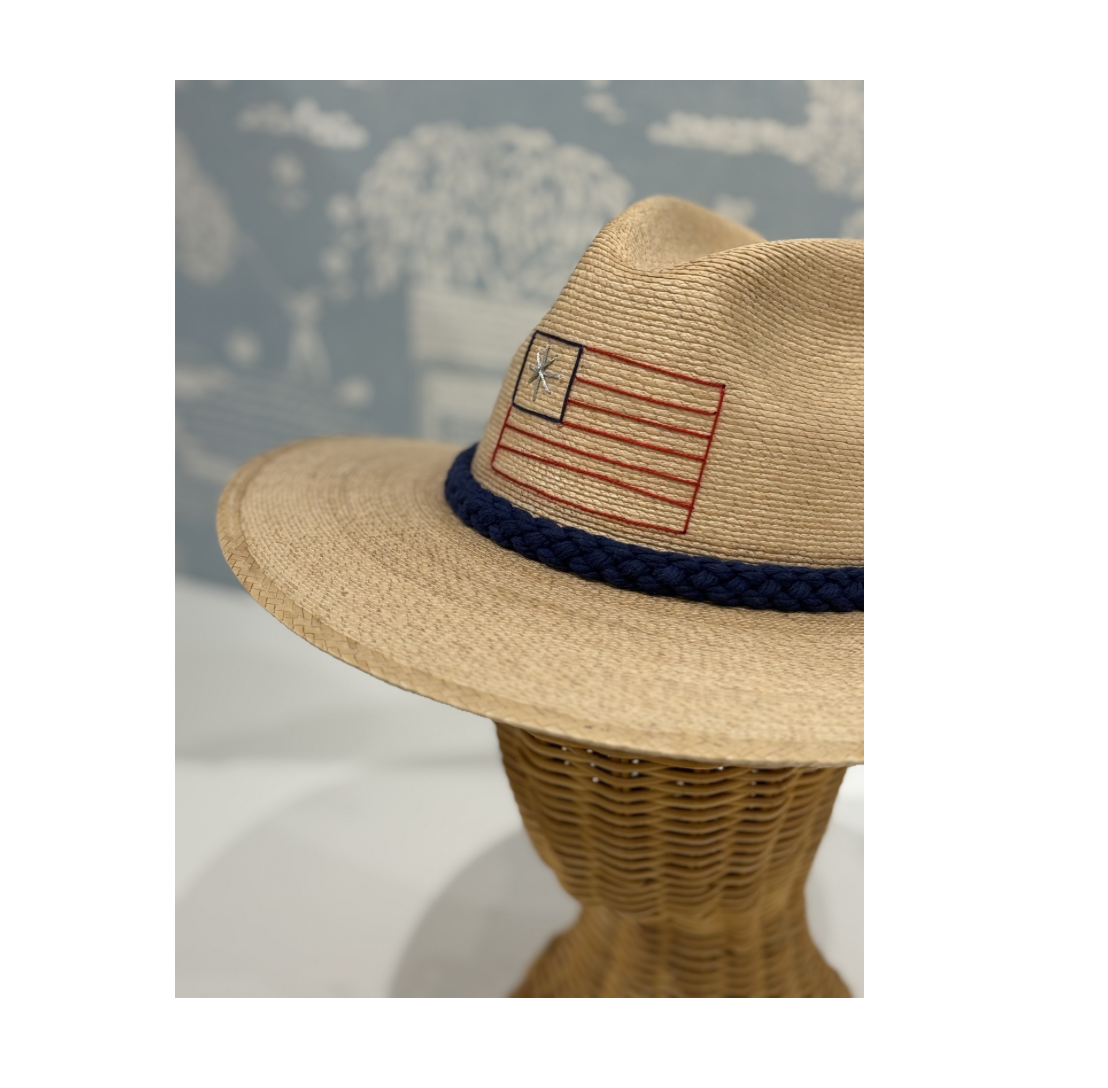 Natural Palm with American Flag Hat
