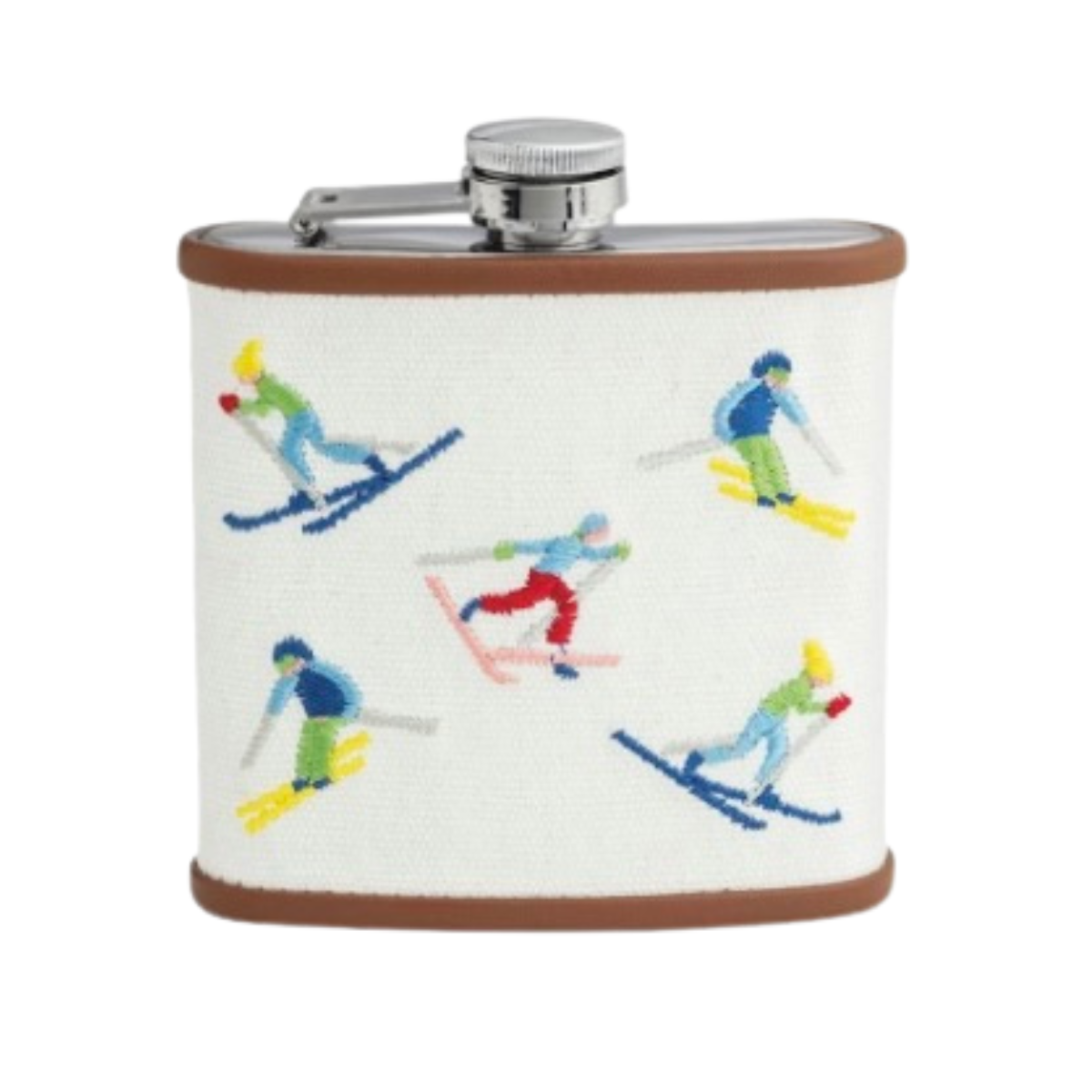Tossed Skiers Needlepoint Flask
