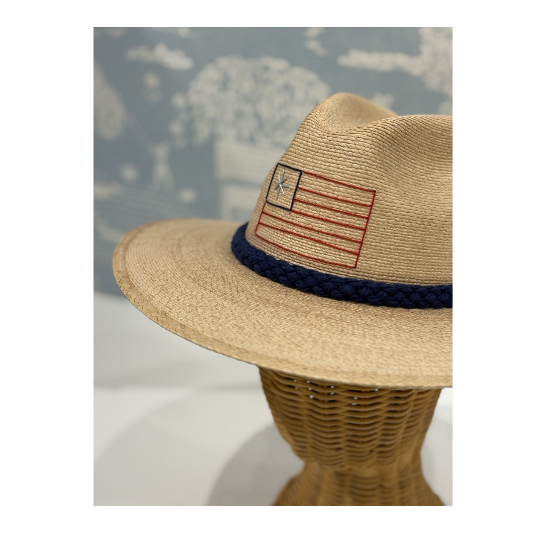 Natural Palm with American Flag Hat