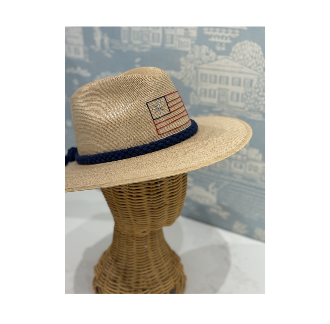 Natural Palm with American Flag Hat