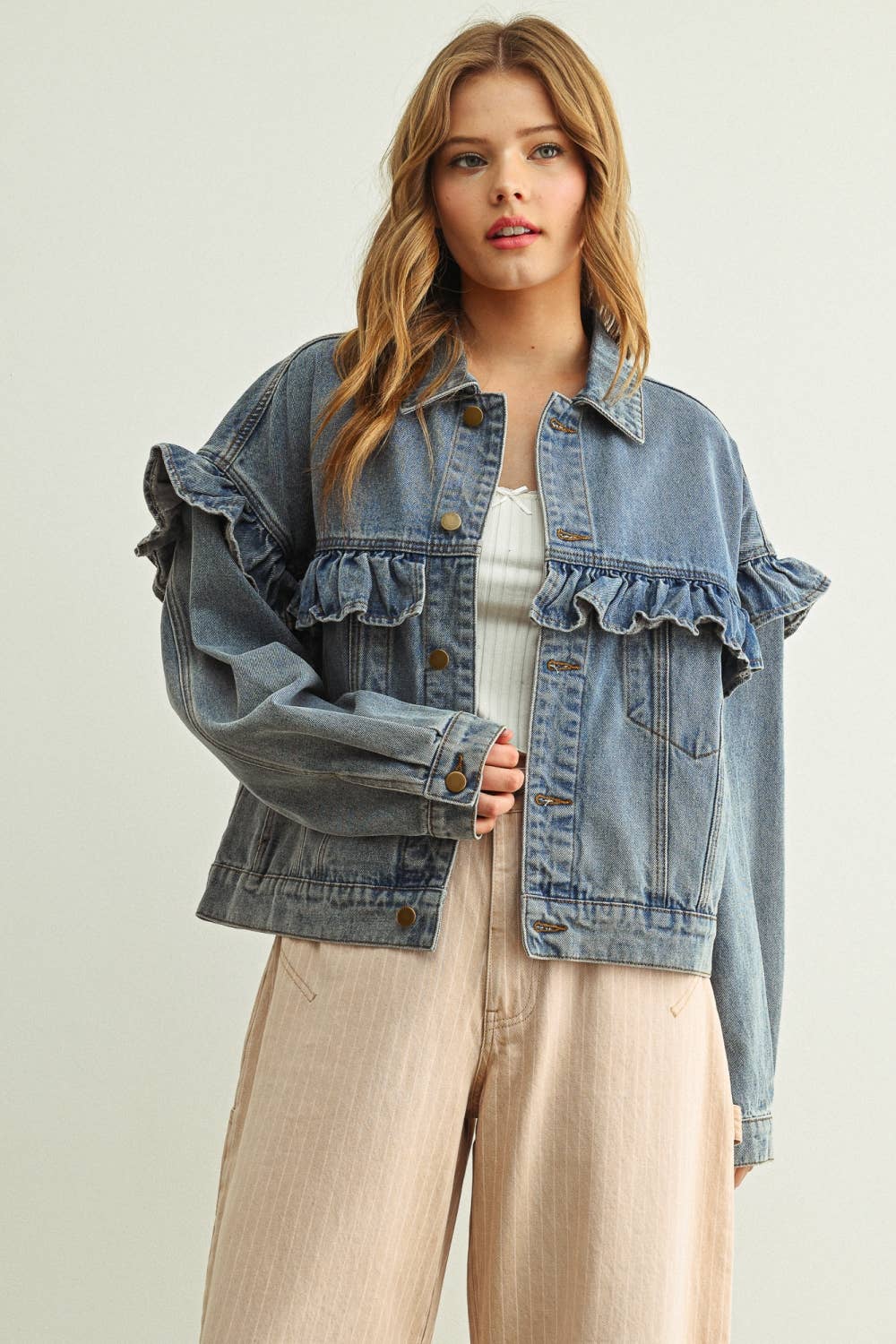 Oversized Ruffle Denim Jacket