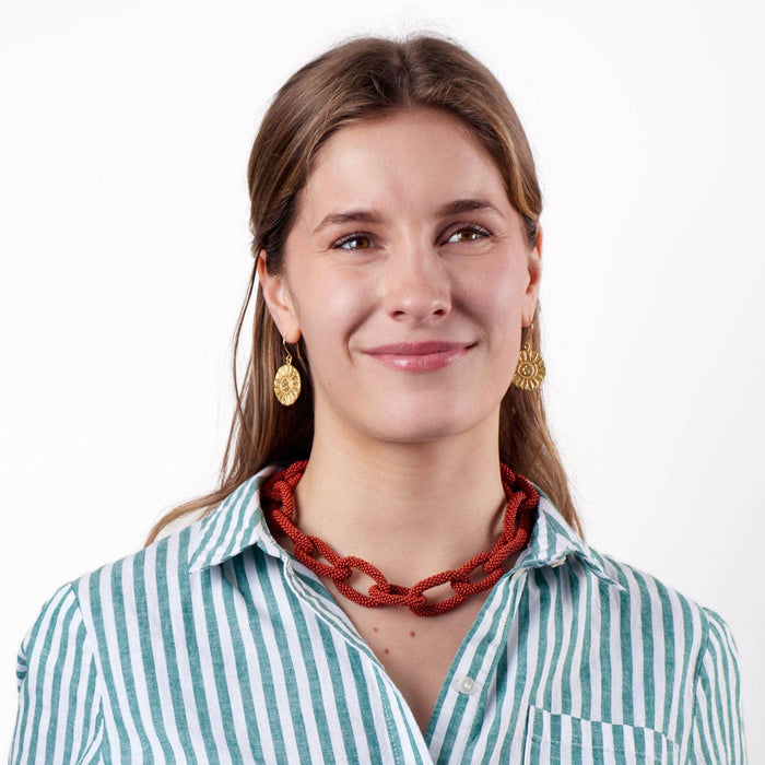 Jenna Chain Link Beaded Necklace Rust